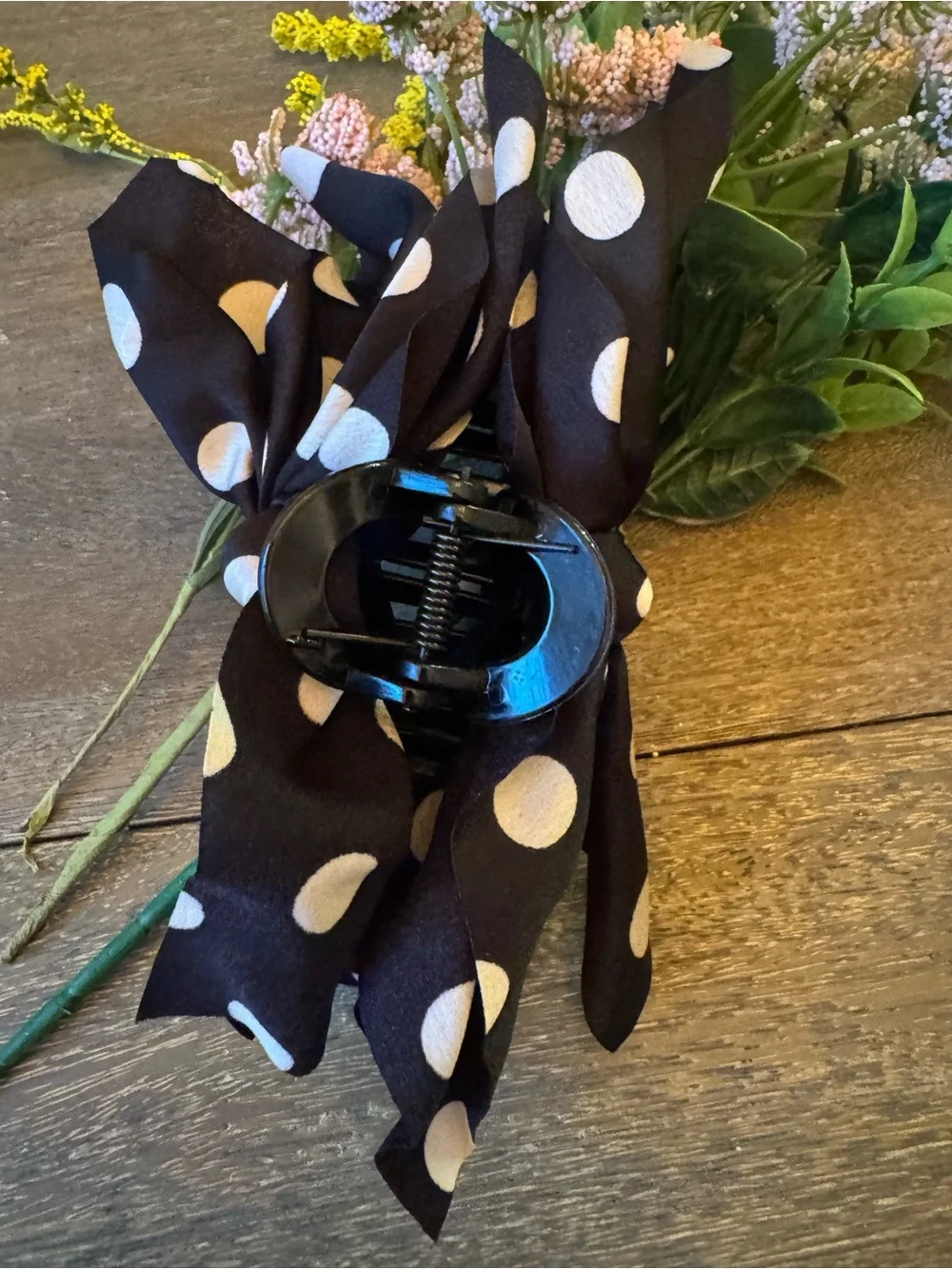 Black and White Polka Dot Hair Bow Clip